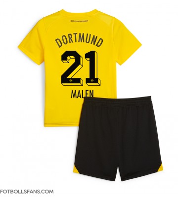 Borussia Dortmund Donyell Malen #21 Replika Hemmatröja Barn 2023-24 Kortärmad (+ Korta byxor)